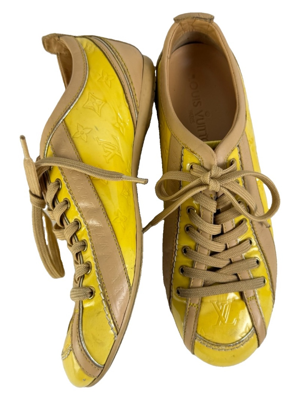 Louis Vuitton Low Top Sneakers EU35 Vernis Patent Leather Monogram LV Embossed
